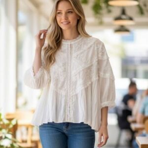 POL- White Embroidered Women's Top